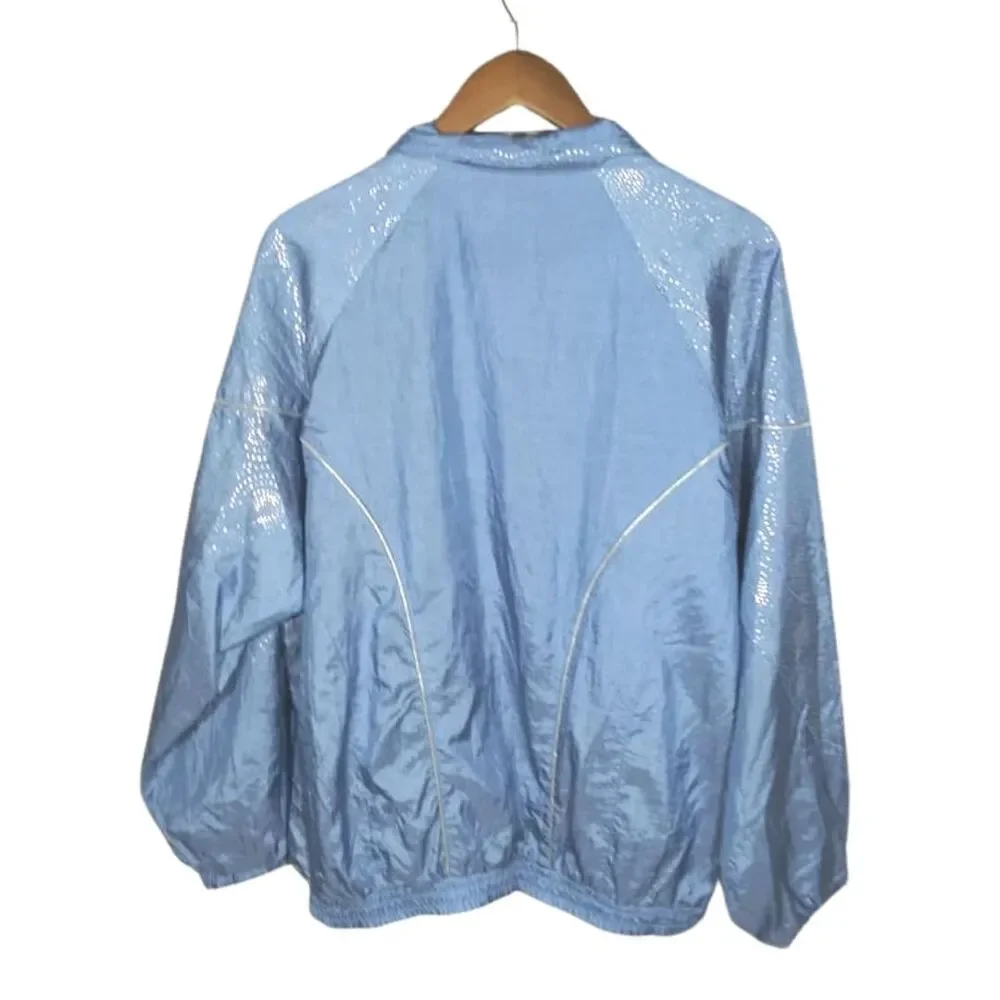 Vintage Active Club Blue Silver Circle Print Grandma Core Windbreaker Sz Large